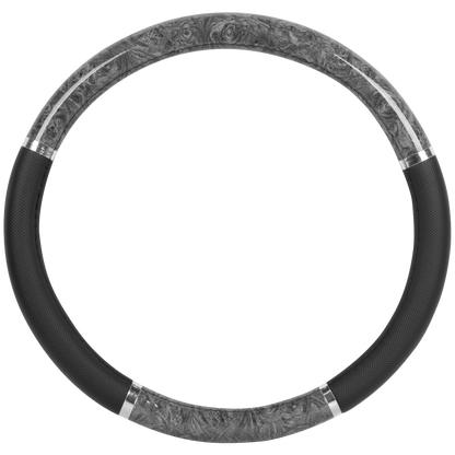 BDK Two-Tone Chrome Wood Grain Steering Wheel Cover (Fits 14.5" - 15.5")