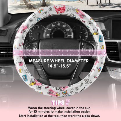 Hello Kitty Steering Wheel Cover, Official Sanrio Car Steering Wheel Cover with Universal Size 14.5 - 15.5, Cute White Steering Wheel Cover for