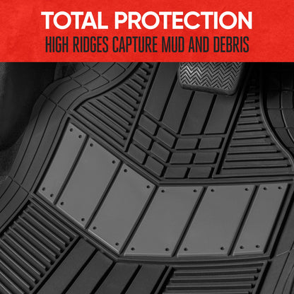 MotorTrend 4-Piece DualFlex Deep Drainage Channels Front Floor Mats and Rear Front Floor Mats - Heavy Duty, All Weather, Trim to Fit