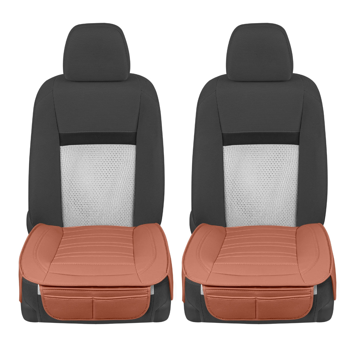 Motor Trend Faux Leather Front Seat Cover for Cars - Set of 2 Brown Front Car Seat Covers for SUV & Truck with Storage Pockets - Automotive Car