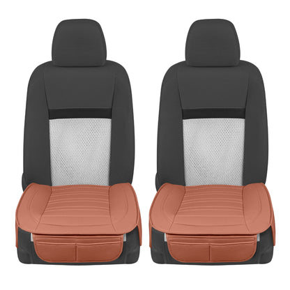Motor Trend Faux Leather Front Seat Cover for Cars - Set of 2 Brown Front Car Seat Covers for SUV & Truck with Storage Pockets - Automotive Car