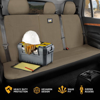 CAT Beige Rear Seat Cover for Trucks, Cars & SUVs – Heavy-Duty Oxford Canvas – 60/40 Split Bench Protector – Durable Back Seat Cover for Work