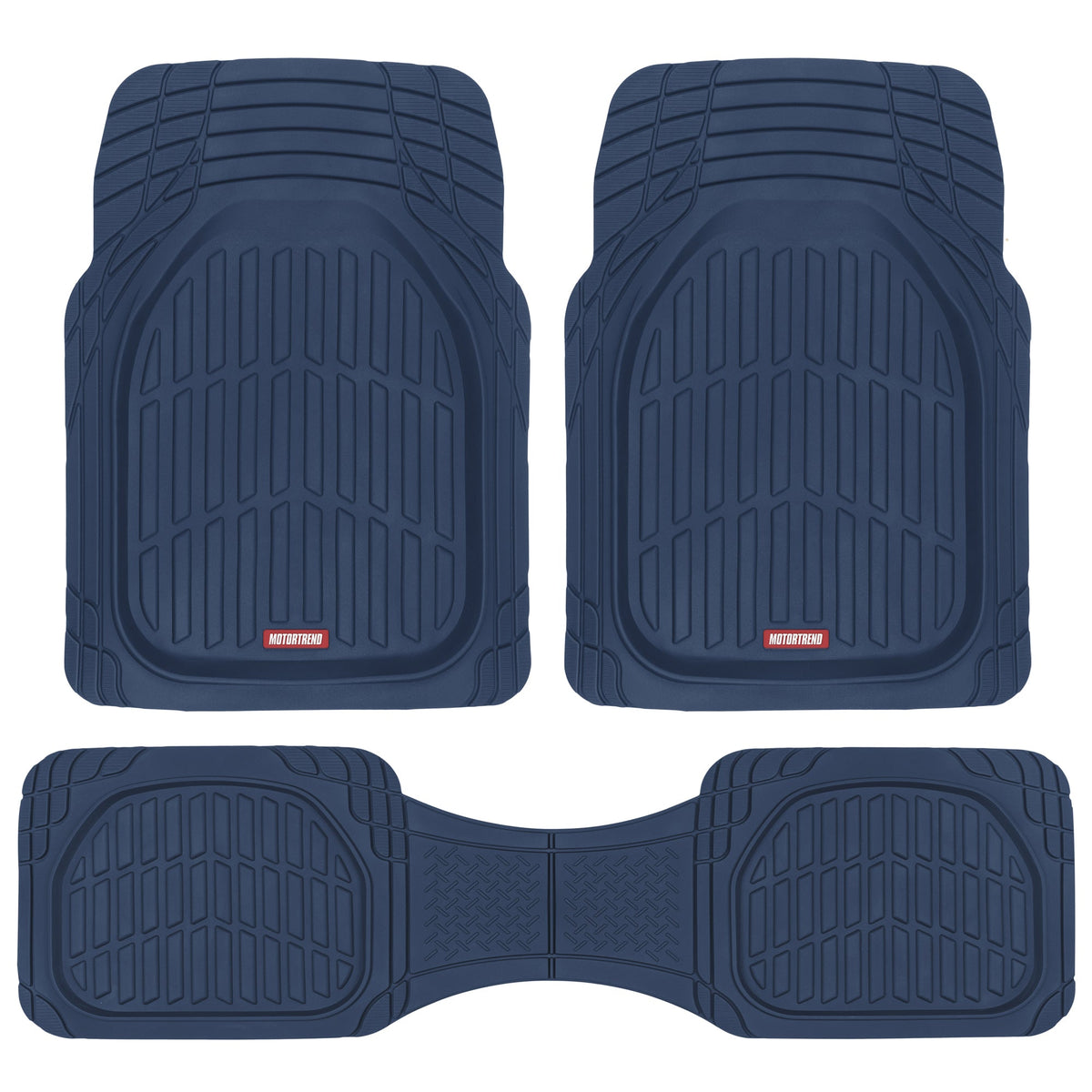 MotorTrend 3-Piece FlexTough Deep Dish Front Floor Mats and Rear Floor Mat - Heavy Duty, All Weather, Trim to Fit - Blue