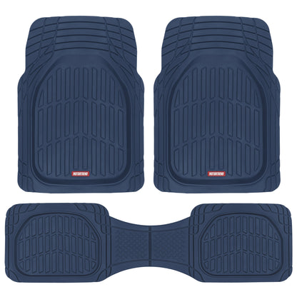 MotorTrend 3-Piece FlexTough Deep Dish Front Floor Mats and Rear Floor Mat - Heavy Duty, All Weather, Trim to Fit - Blue