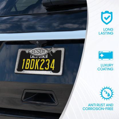 Chrome Plated Rust-Proof Die-Cast Stainless Metal License Plate Frame/Holder Universal Size - Blank Metal Design (Pack of 2)