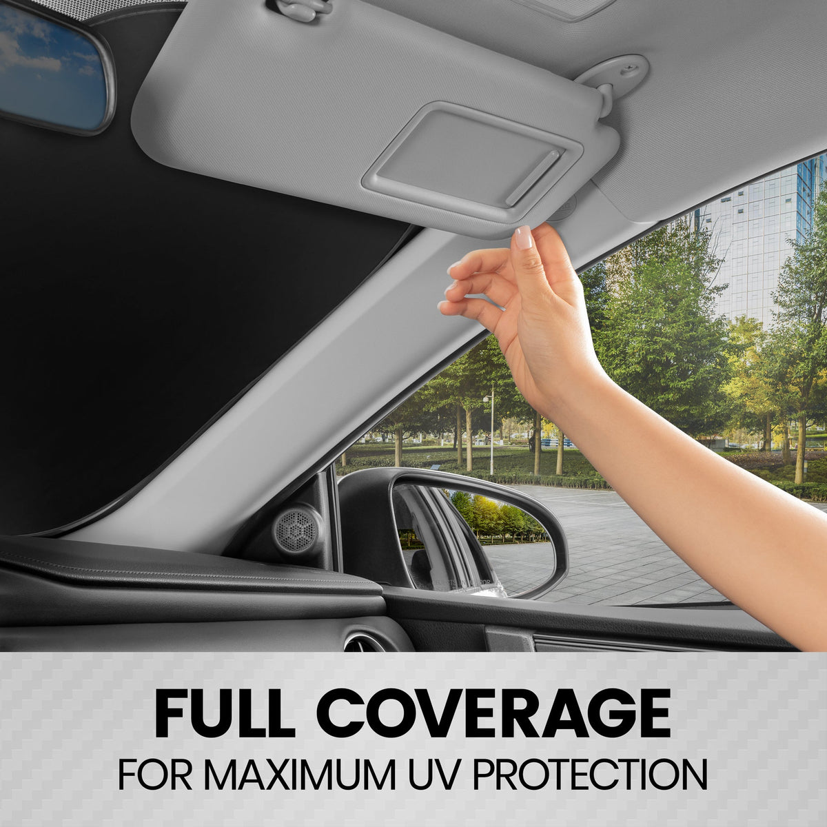 Carbella 2PC Charcoal Gray Car Windshield Sun Shade – Sun Visor & Sunshade for Windshield – UV Rays Interior Protection - Easy Setup & Keeps Your