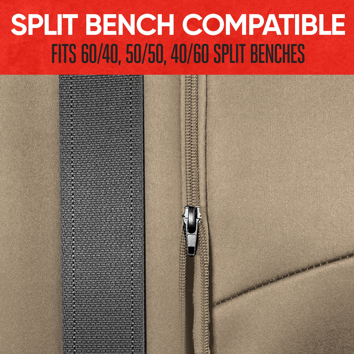 Motor Trend SpillGuard Waterproof Rear Bench Car Seat Cover, All Beige Stitching - Split Bench Rear Seat Protector with Neoprene Padding, Back