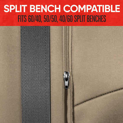Motor Trend SpillGuard Waterproof Rear Bench Car Seat Cover, All Beige Stitching - Split Bench Rear Seat Protector with Neoprene Padding, Back