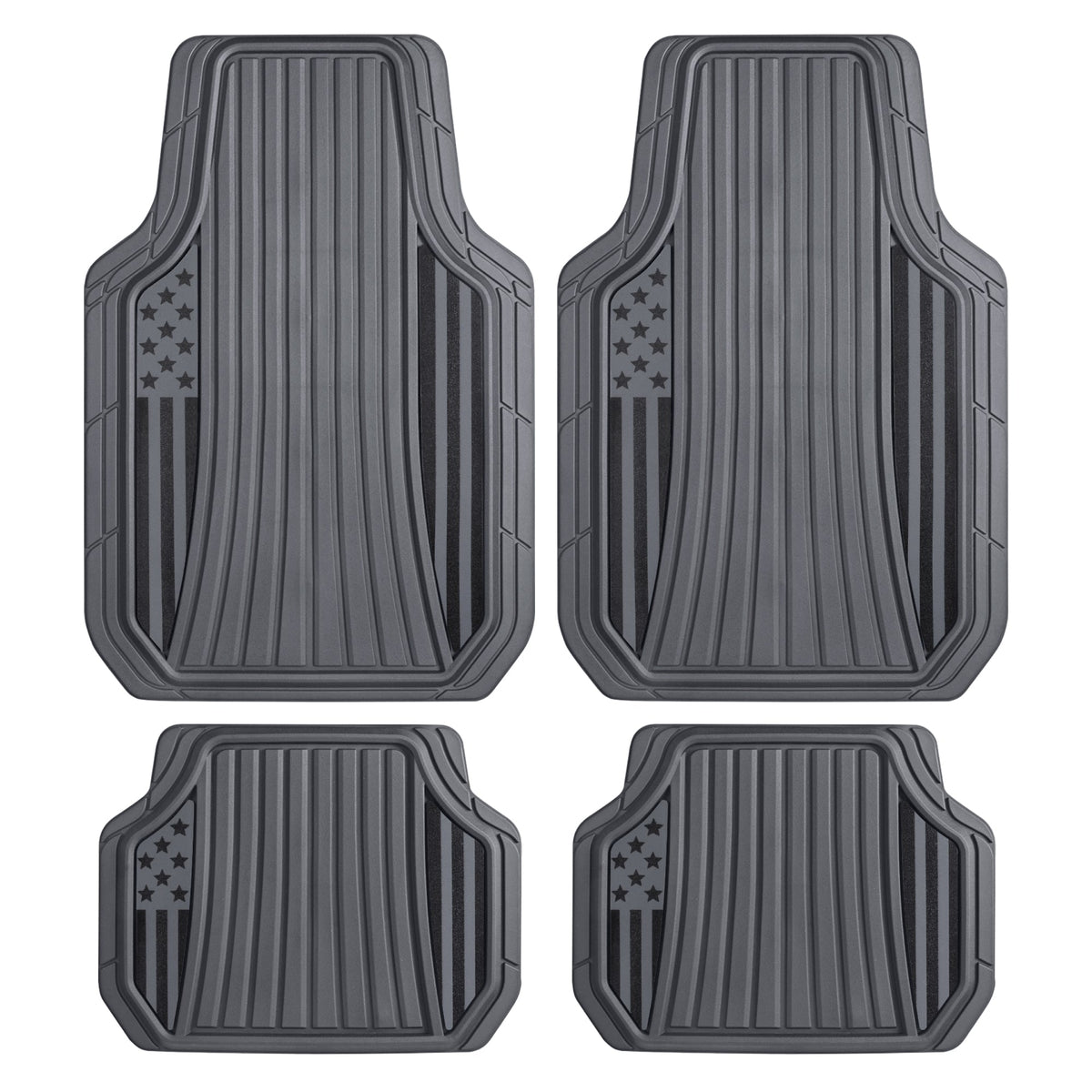 Motor Trend Flag Car Floor Mats Full Set - Durable Gray Rubber Floor Mats for Cars with Two Tone Accent, All Weather Interior