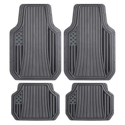 Motor Trend Flag Car Floor Mats Full Set - Durable Gray Rubber Floor Mats for Cars with Two Tone Accent, All Weather Interior
