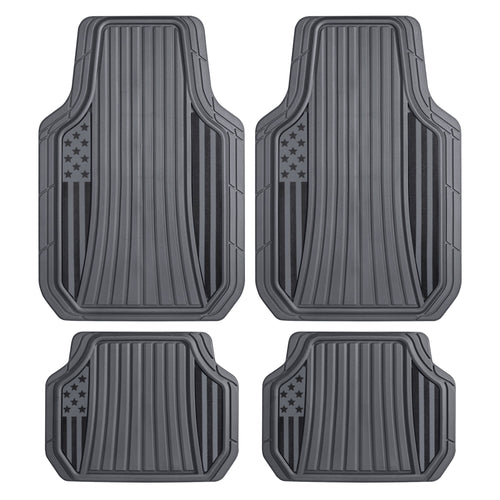 Motor Trend Flag Car Floor Mats Full Set - Durable Gray Rubber Floor Mats for Cars with Two Tone Accent, All Weather Interior
