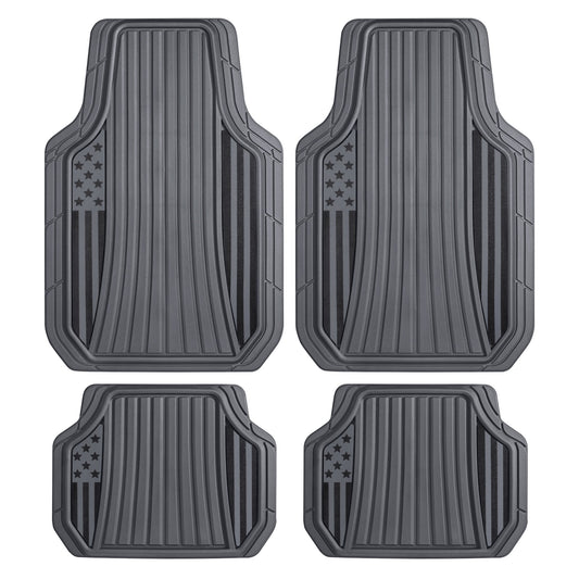Motor Trend Flag Car Floor Mats Full Set - Durable Gray Rubber Floor Mats for Cars with Two Tone Accent, All Weather Interior