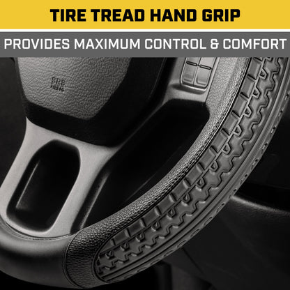 Cat® DuraGrip Car Steering Wheel Cover Tire Tread Inspired Traction Grip Design, Black Steering Wheel Cover for RV Semi Truck Big Rig Trucker