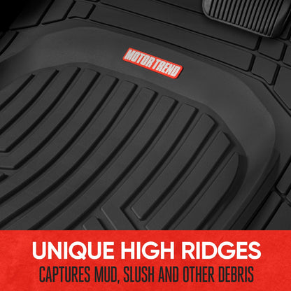 MotorTrend 3-Piece FlexTough Plus Deep Dish Line Grooves Front Floor Mats and Rear Floor Mat - Heavy Duty, All Weather, Trim to Fit
