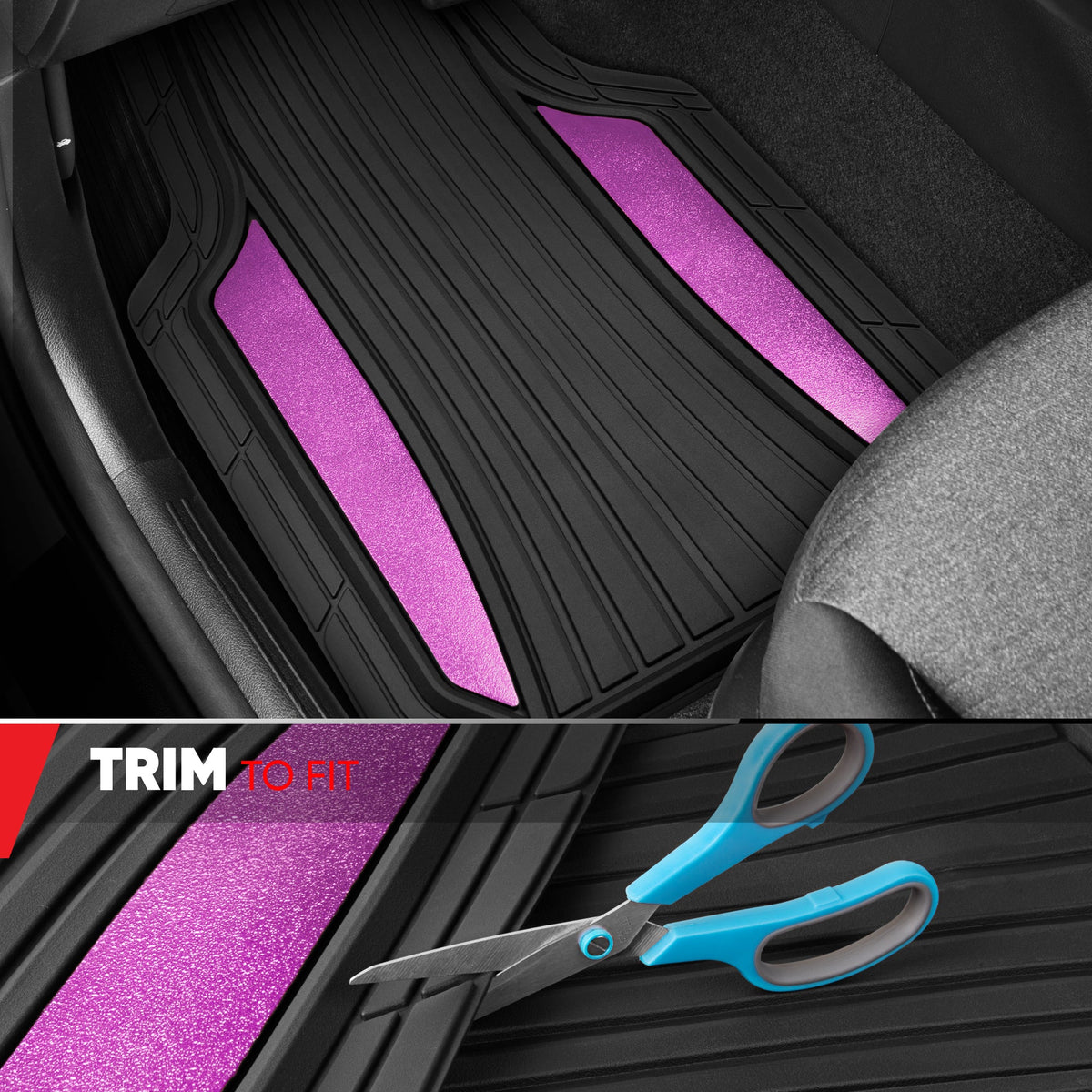Motor Trend ChromeTech Car Floor Mats Full Set - Durable Rubber Floor Mats for Cars with Two Tone Accent, All Weather Interior Protection for