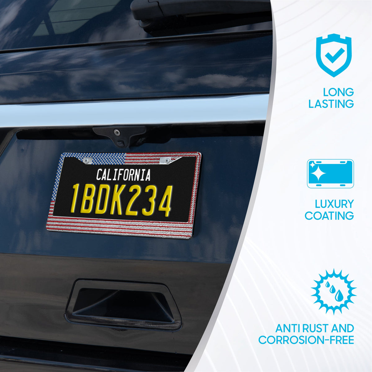 BDK Heavy Duty Rust-Proof Stainless-Steel Metal Plated License Plate Frame Universal Size for Car Truck SUV