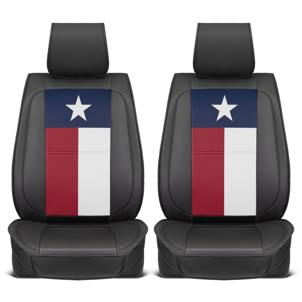 MotorBox Texas Edition Faux Leather Black & Flag Seat Covers for Car - Texas Flag on Cushioned Seat Protectors for Automotive Accessories