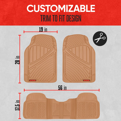 MotorTrend 3-Piece FlexTough Performance Deep Channel Front Floor Mats and Rear Floor Mat - Heavy Duty, All Weather, Trim to Fit
