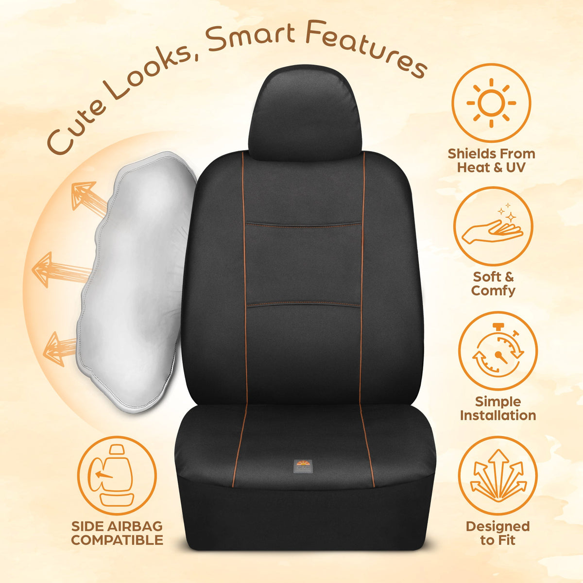 C&C Napa Leatherette 2 Front Seat Covers - Faux Leather Car Seat Protectors for Cars & Trucks - UV-Resistant, Easy to Clean, Universal Fit