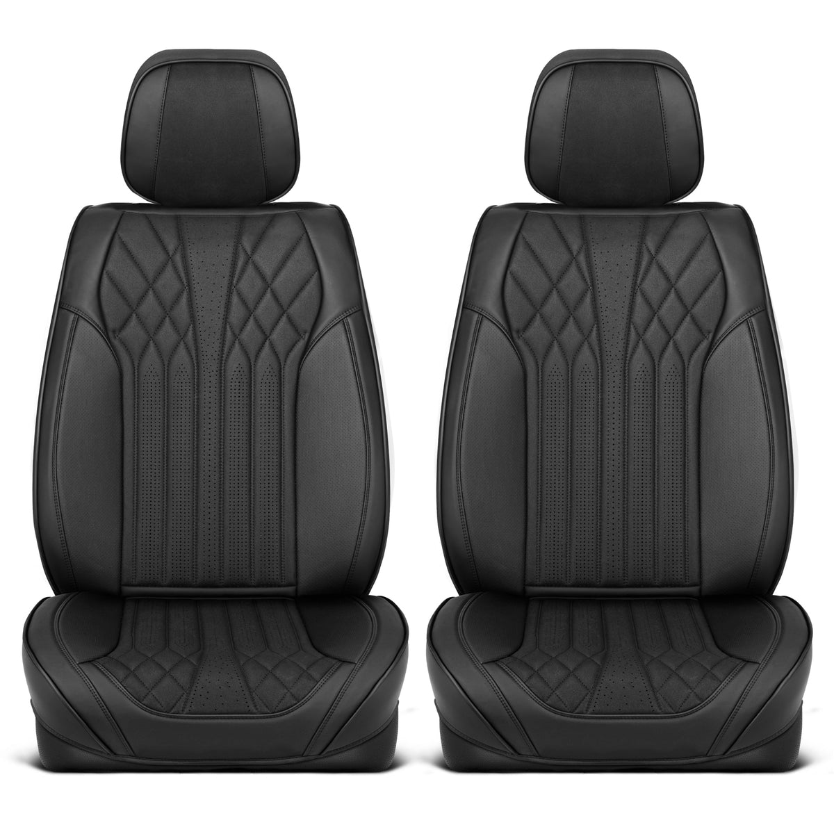 MotorBox Elite Edition Faux Leather & Suede Seat Covers for Cars, Trucks, & SUV - 2 Black Car Seat Covers for Front Seats - Universal Fit Car