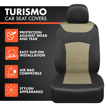 BDK carXS Turismo Car Seat Covers Full Set, Beige Two-Tone Front Seat Covers with Split Rear Bench Back Seat Cover, Automotive Seat Covers for