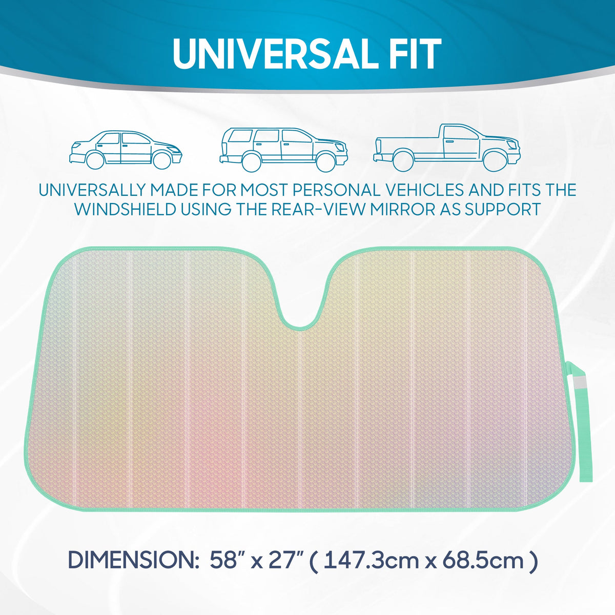 BDK Iridescent Mermaid, Hologram Foil, Chameleon Front Windshield Sun Shade, Double Bubble Accordion Folding Auto Sunshade for Car Truck SUV 58 x