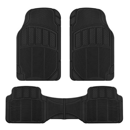 BDK 3-Piece Square Heel Pads Front Floor Mats and Rear Floor Mats - Heavy Duty, All Weather, Trim to Fit - Black