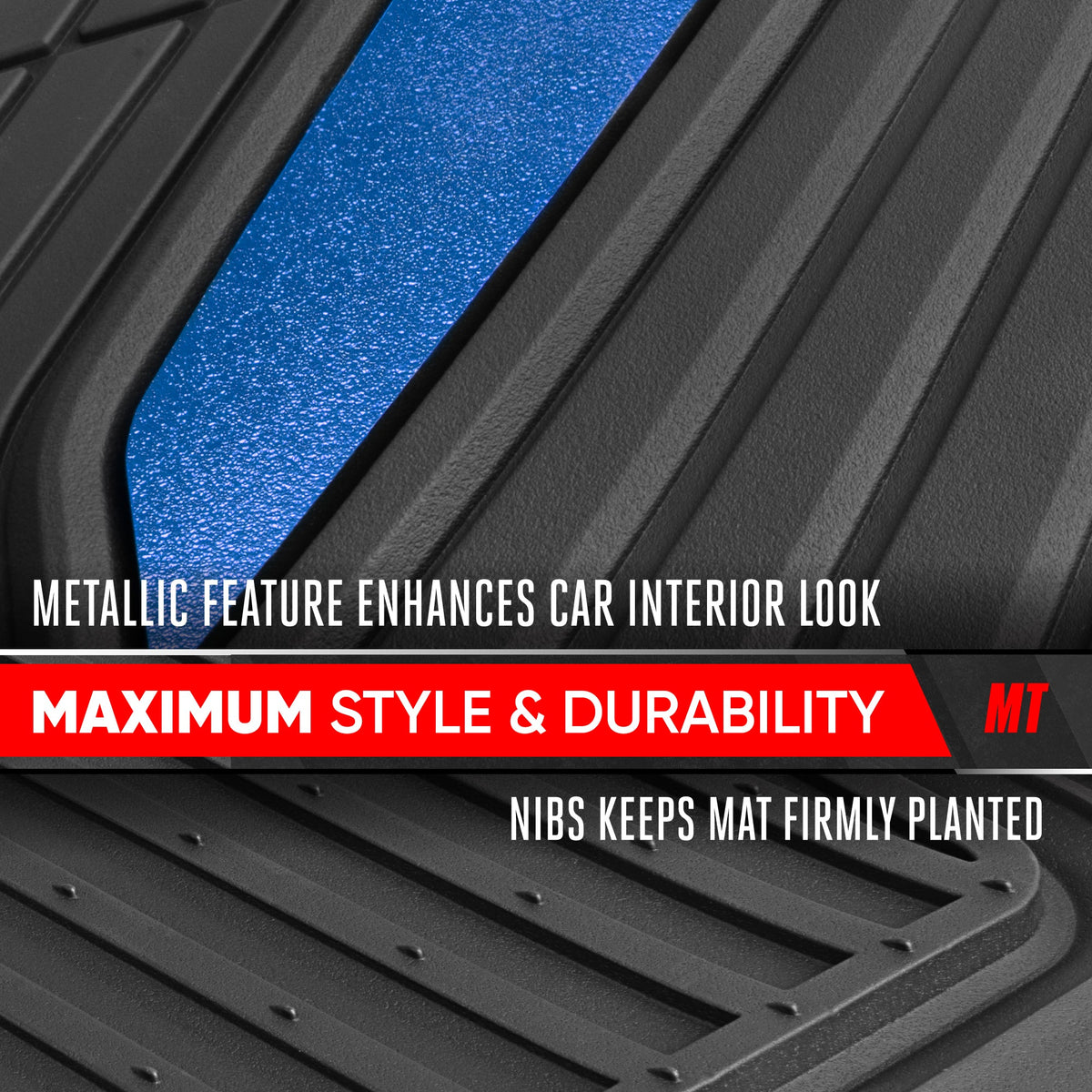 Motor Trend ChromeTech Car Floor Mats Full Set - Durable Rubber Floor Mats for Cars with Two Tone Accent, All Weather Interior Protection for