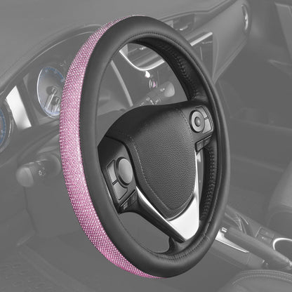 Bling Bling Glitter Diamond Leather Steering Wheel Cover with 9 Rows Crystal Rhinestones, Fits Wheels 14.5 - 15 inch for Women