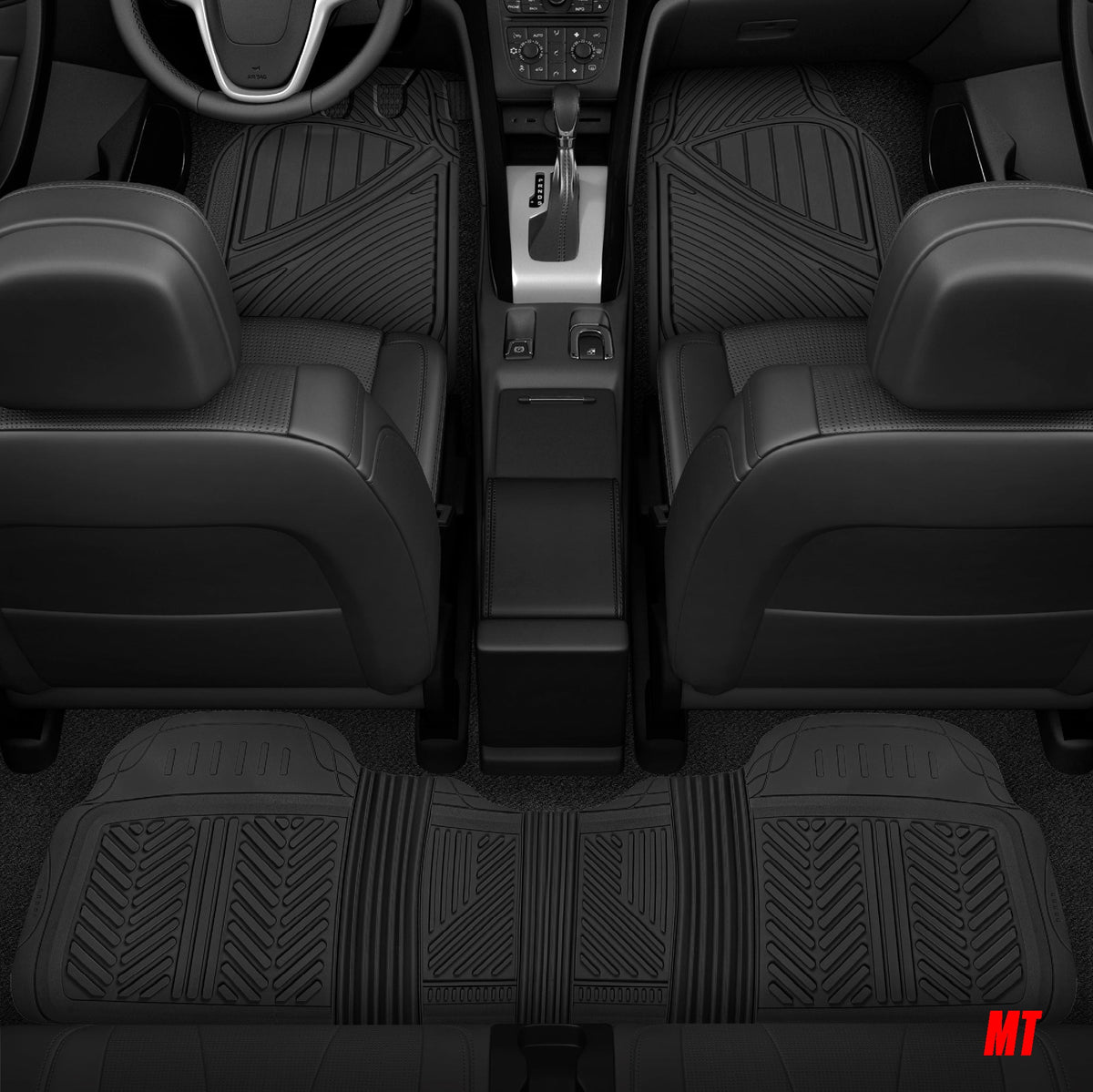 MotorTrend 4-Piece FlexTough Performance Deep Channel Front Floor Mats, Rear Floor Mat, and Trunk/Cargo Mat - Heavy Duty, All Weather, Trim to Fit