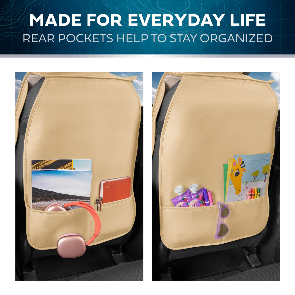 Car Seat Covers - DiamondLux Edition Premium Faux Leather Seat Protectors - Double Cross Stitched Cushioned Automotive Accessories for Trucks