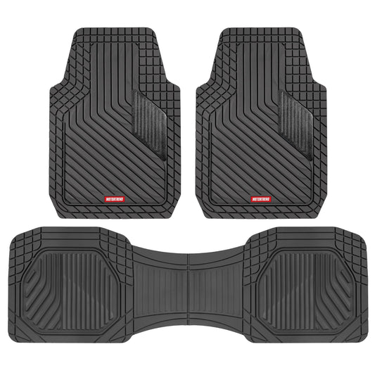 Motor Trend MetallicGuard Car Floor Mats Full Set - Durable Rubber Floor Mats with Black Metallic Heel Pad, All-Weather Interior Protection for