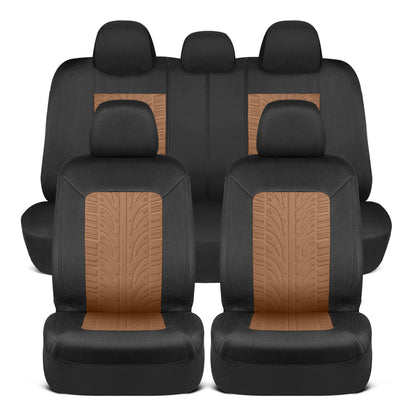 MotorTrend GrandPrix Tire Embossed Front Seat Covers and Rear Seat Covers - Beige