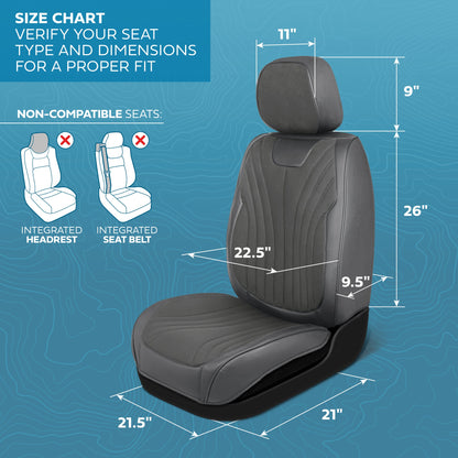 MotorBox Elite Edition Faux Leather & Suede Seat Covers for Cars, Trucks, & SUV - 2 Charcoal Car Seat Covers for Front Seats - Universal Fit Car