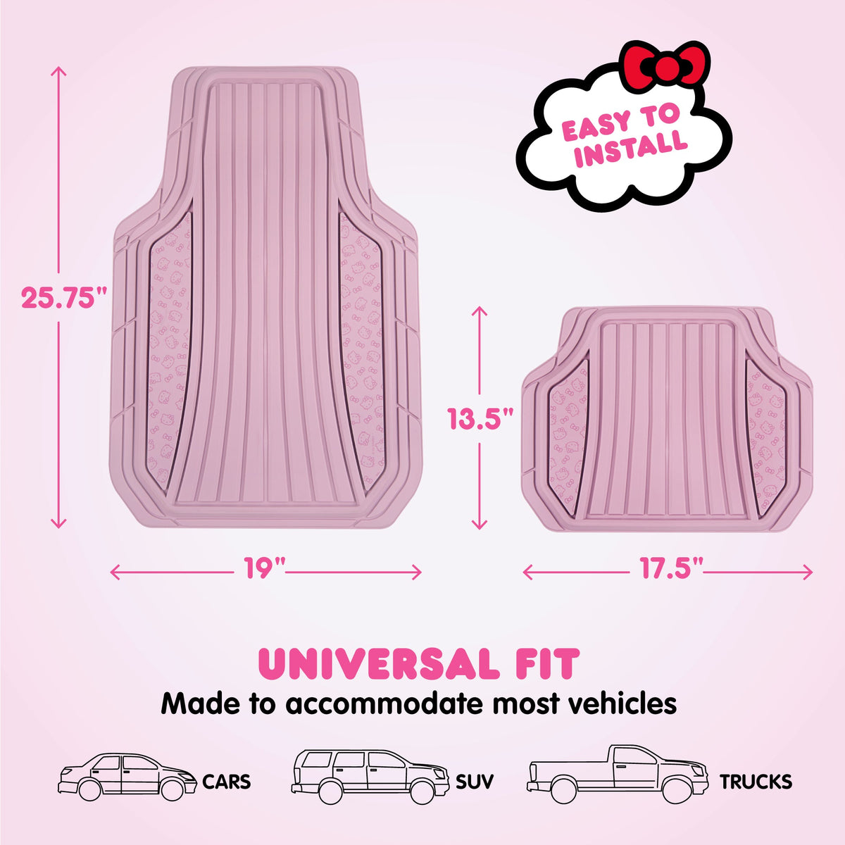 Hello Kitty Car Mats 4pc Floor Mats for Cars Trucks SUVs Pink Car Floor Mats for Women Men Accessories Rubber Heavy Duty Cute Non-Slip Always