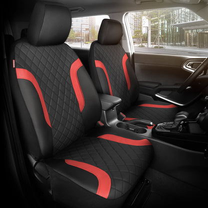 Motor Trend Faux Leather Seat Covers For Trucks, Cars, & SUV - Front Black & Red Car Seat Cover Set - Universal Fit For Most Automotives - Forros