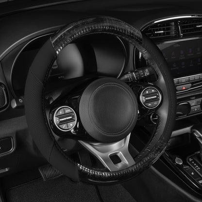 BDK Burlwood Pattern and Leatherette Sport Grip Steering Wheel Cover (Fits 14.5" - 15.5")