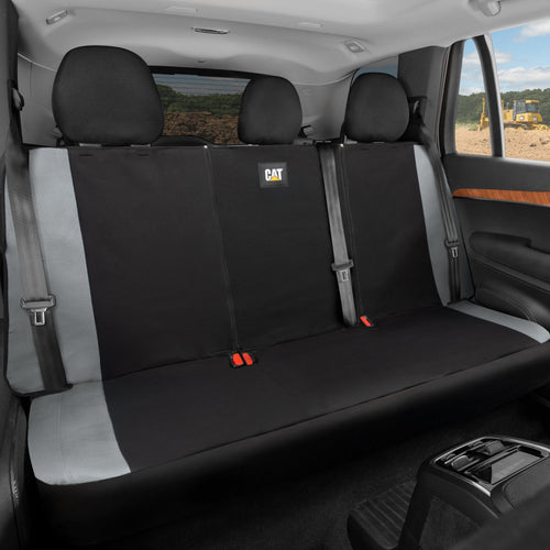 Cat Flexfit Gray Rear Seat Cover for Car – Durable Canvas & Mesh Design 60/40 Split Bench Protector for Cars, Trucks & SUVs – Back Seat Cover for