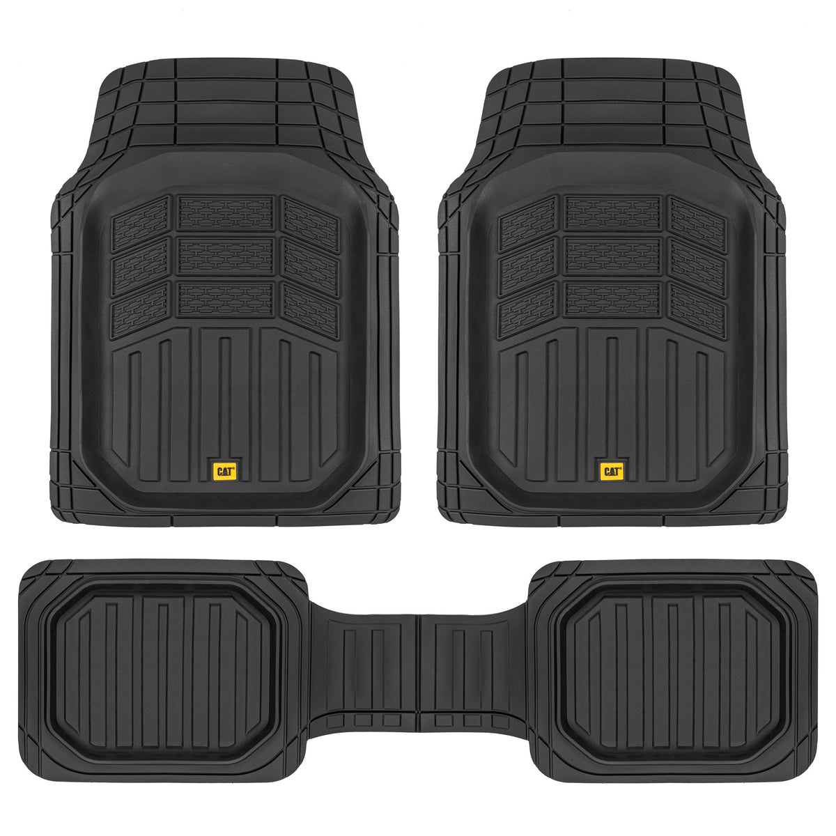 CAT 3-Piece Deep Dish Front Floor Mats and Rear Floor Mats - Heavy Duty, All Weather, Trim to Fit - Black