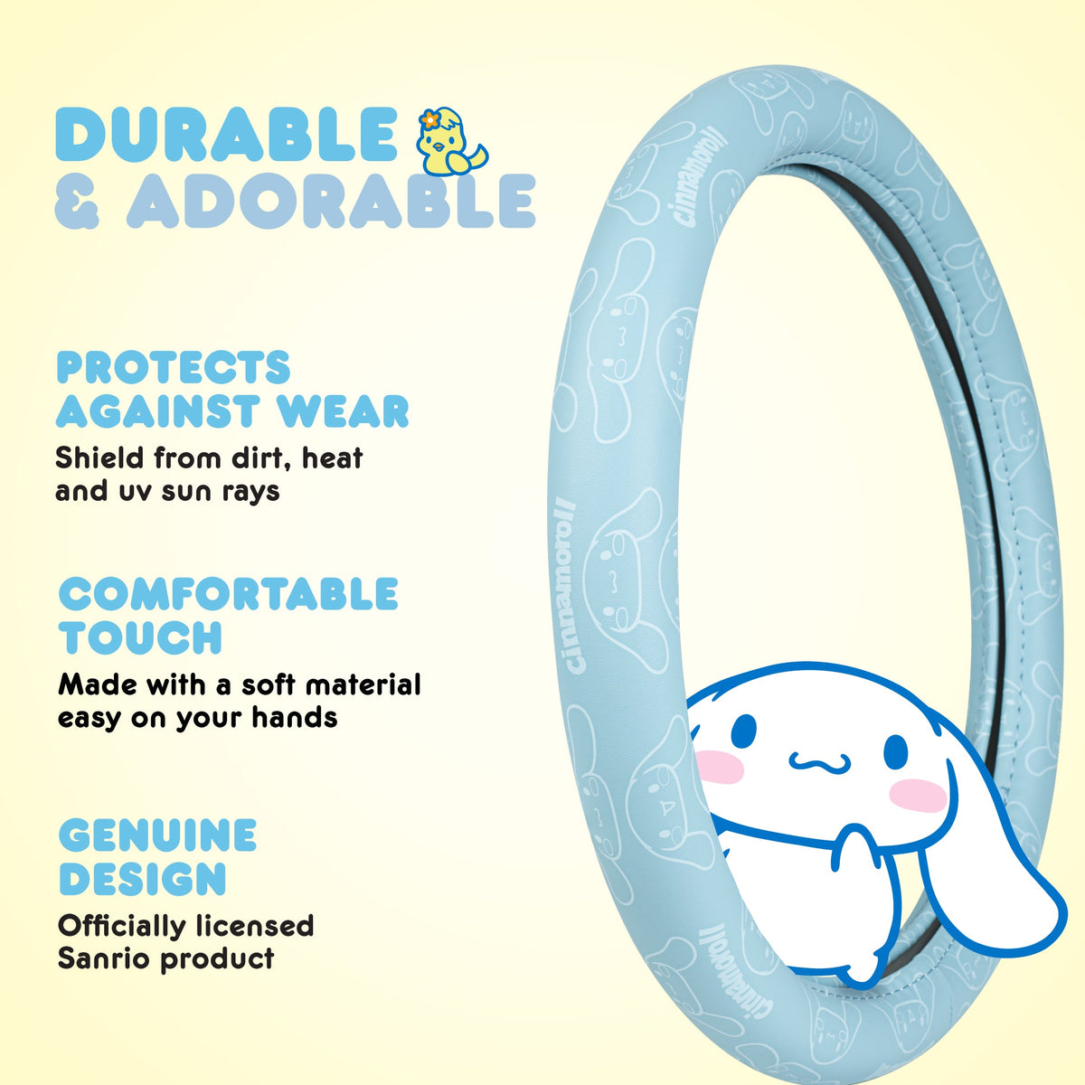 Cinnamoroll Steering Wheel Cover, Official Sanrio Car Steering Wheel Cover with Universal Size 14.5 - 15.5, Cute Blue Steering Wheel Cover for
