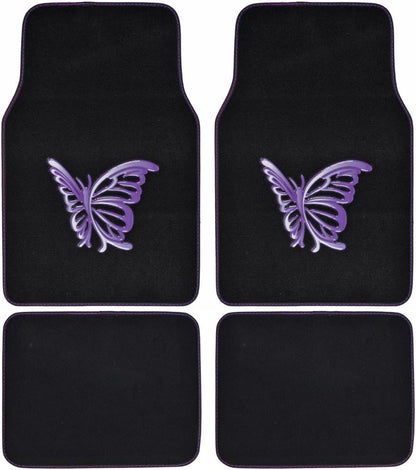 BDK Design Patch Carpet Front Floor Mats and Rear Floor Mats - Purple Butterfly