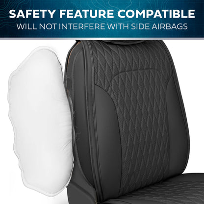 Car Seat Covers - DiamondLux Edition Premium Faux Leather Seat Protectors - Double Cross Stitched Cushioned Automotive Accessories for Trucks