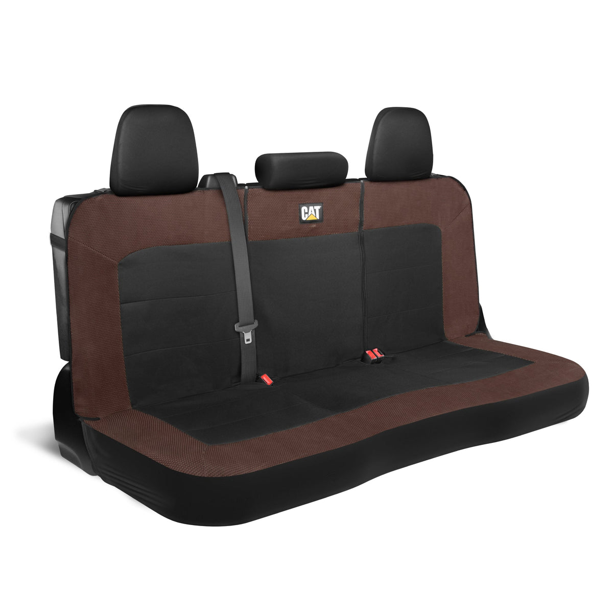 Cat Flexfit Brown & Black Rear Seat Cover for Car – Durable Canvas & Mesh Design 60/40 Split Bench Protector for Cars, Trucks & SUVs – Back Seat