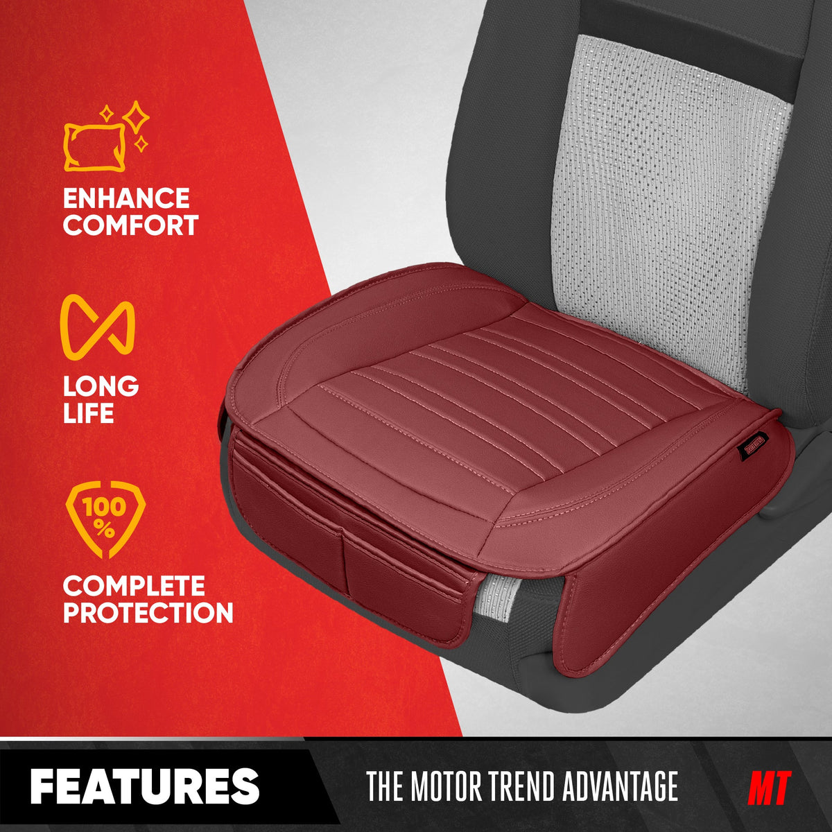 Motor Trend Faux Leather Front Seat Cover for Cars - Set of 2 Burgundy Front Car Seat Covers for SUV & Truck with Storage Pockets - Automotive