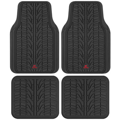 MotorTrend 4-Piece Grand Prix Tire Tread Front Floor Mats and Rear Floor Mats - Heavy Duty, All Weather, Trim to Fit