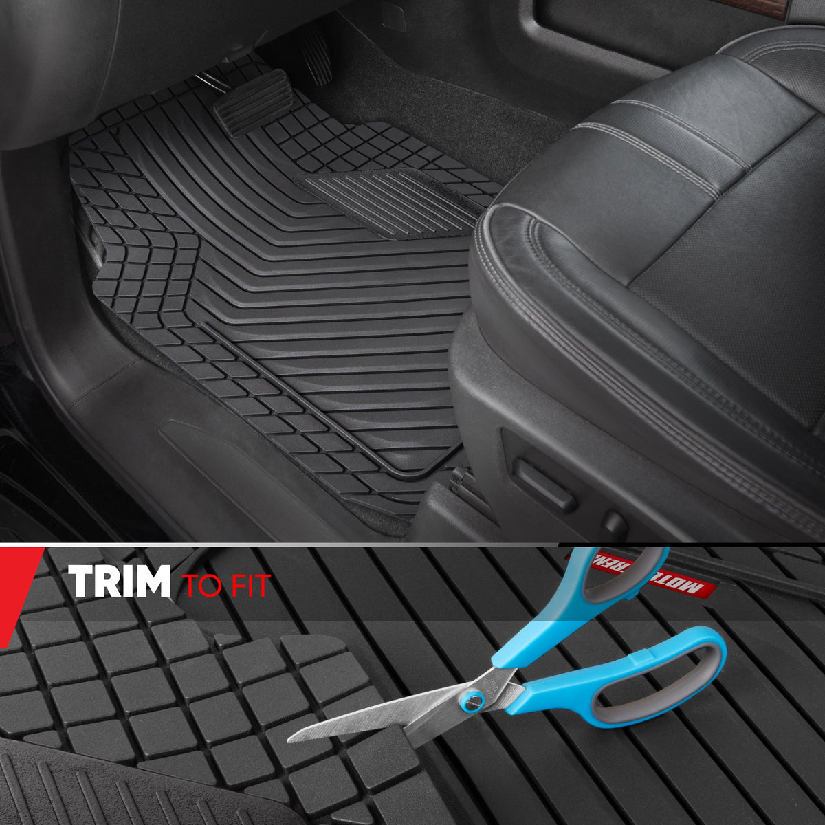 Motor Trend MetallicGuard Car Floor Mats Full Set - Durable Rubber Floor Mats with Black Metallic Heel Pad, All-Weather Interior Protection for