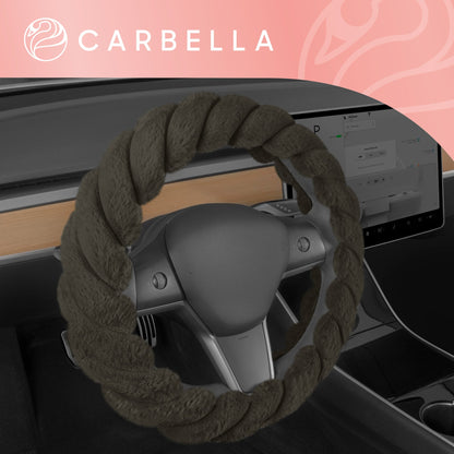 Carbella Twisted Plush Fur Steering Wheel Cover (Fits 14.5" - 15.5") - Dark Gray