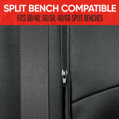 Motor Trend SpillGuard Waterproof Rear Bench Car Seat Cover, All Charcoal Stitching – Split Bench Rear Seat Protector with Neoprene Padding, Back