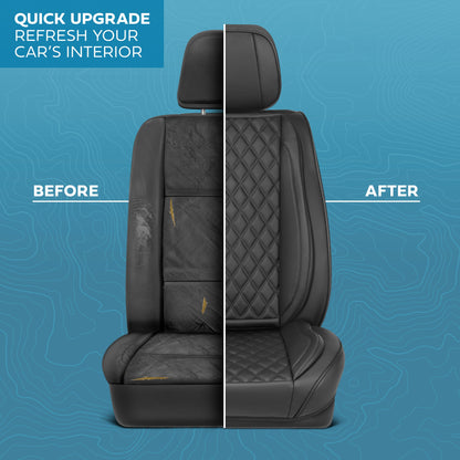 MotorBox Elite Edition Faux Leather Seat Covers for Cars, Trucks, & SUV - 2 Black Car Seat Covers for Front Seats - Universal Fit Car Accessories