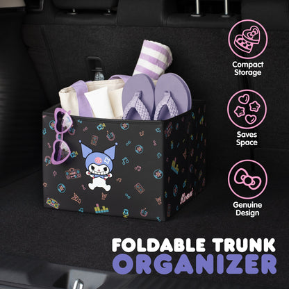 Sanrio Kuromi Car Trunk Organizer and Storage Bin - Collapsible Compartment, Heavy Duty, Fold Up for Easy Storage, Automotive Seat Cargo for